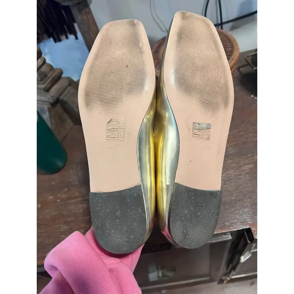 J.Crew Square Toe Mary Jane Shoes - Metallic Soft Gold Ballerina Flats - Sz 7